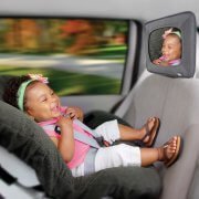 A baby car mirror installed in a car with a headrest