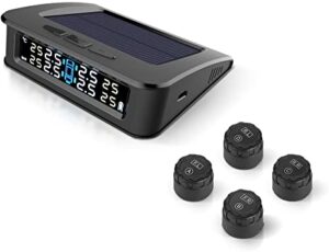 ZEEPIN TPMS Solar Power Universal, Wireless Tire Pressure Monitoring System with 4 DIY Sensors, real-time tpms for RVs