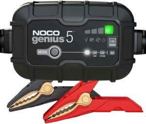NOCO GENIUS5, 5-Amp Fully Automatic Smart Charger, 6V And 12V Battery Charger, Maintainer, and Battery Desulfator, best car battery maintainer